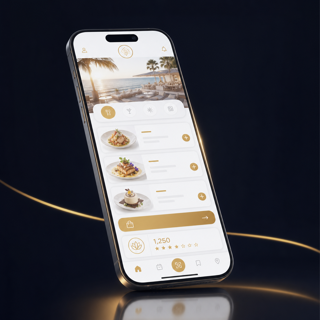 Mockup dell'app mobile Innovation Business per ristorazione e beach club